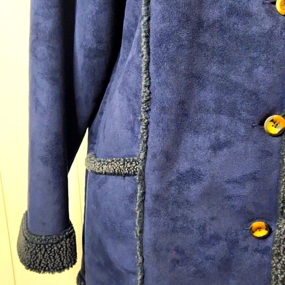 L.L.BEAN RARE blue suede,Sailor sherpa lined button-down winter jacket - Picture 3 of 13